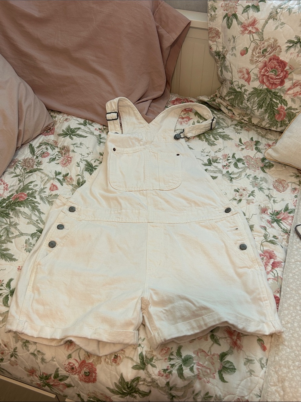 White Old Navy Short Overalls Romper with Front Bib Pocket